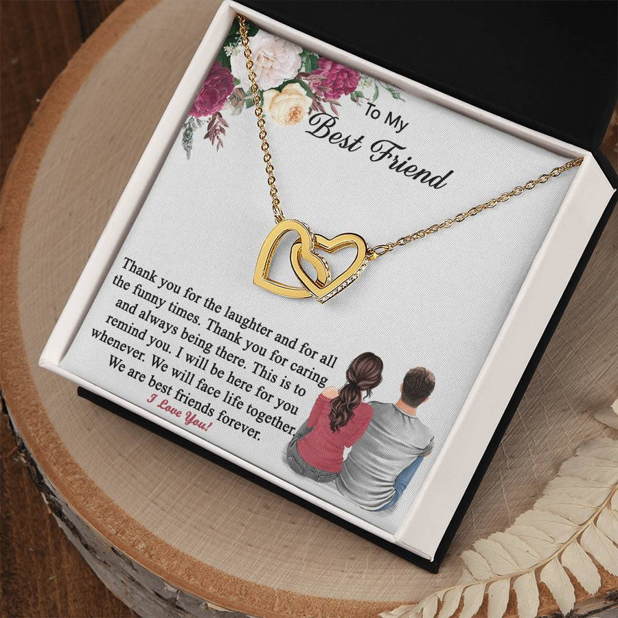 We Will Face Life Together Side by Side 18K Rose Gold Interlocking Hearts Necklace Jewelry Beautiful Gift for Best Friend Birthday