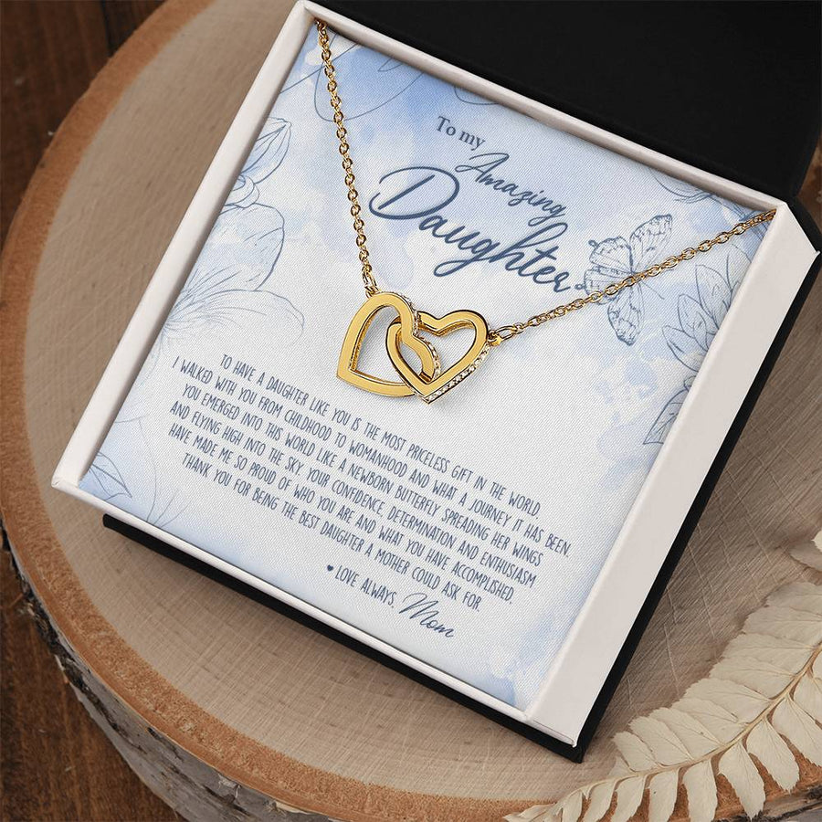 The Gift Of Having A Daughter Like You 18K Rose Gold Interlocking Hearts Necklace Jewelry – Beautiful Birthday Gift for Daughter