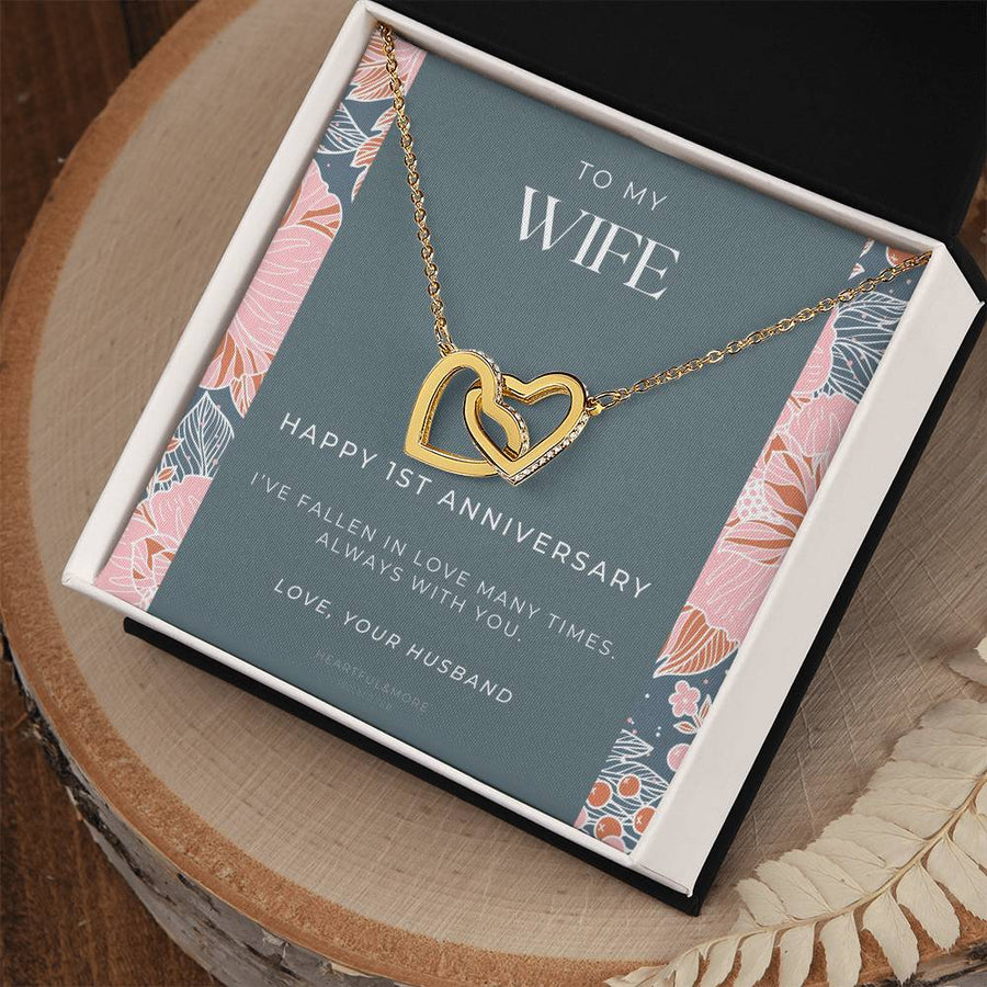 Happy 1st Anniversary Always With You 18K Rose Gold Interlocking Hearts Necklace Jewelry – Perfect Anniversary Gift for Wife from Husband