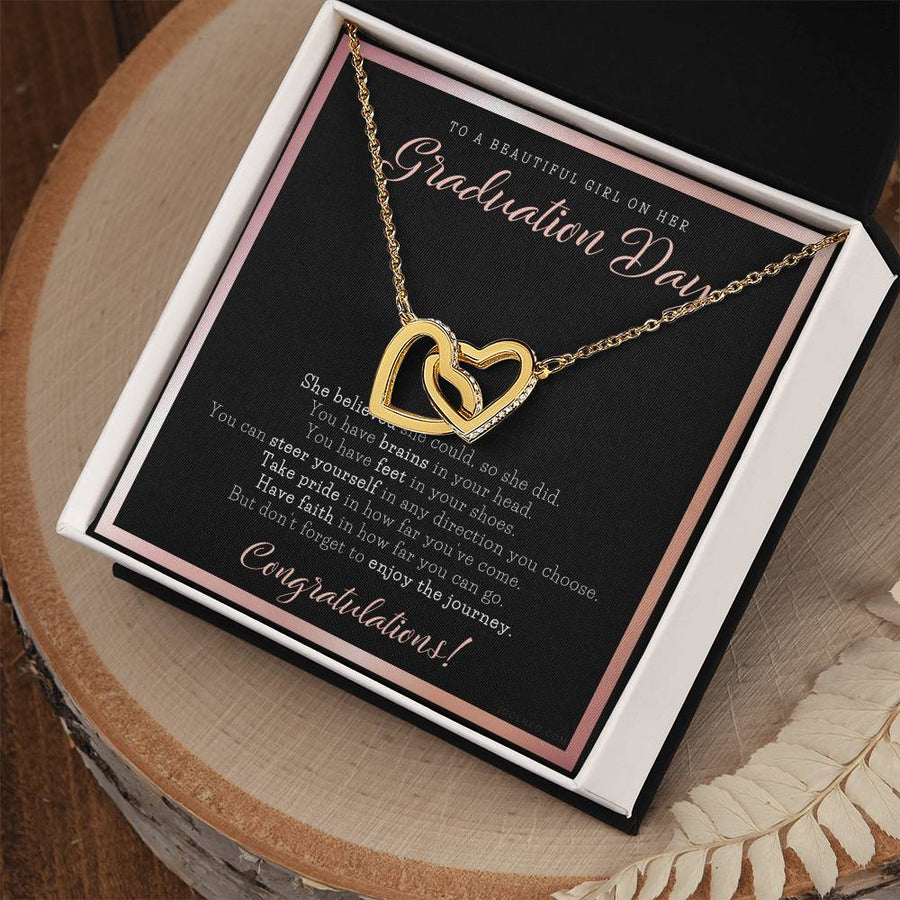 Believe in Yourself and Enjoy the Journey 18K Rose Gold Interlocking Hearts Necklace Jewelry Heartfelt Gift for Daughter Graduation Day