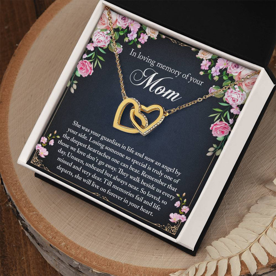 Guardian In Life Now An Angel By Your Side 18K Rose Gold Interlocking Hearts Necklace Jewelry – Beautiful Remembrance Gift for Mom