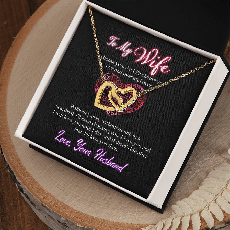 A Heartbeat I’ll Keep Choosing You 18K Rose Gold Interlocking Hearts Necklace Jewelry – Special Gift for Wife