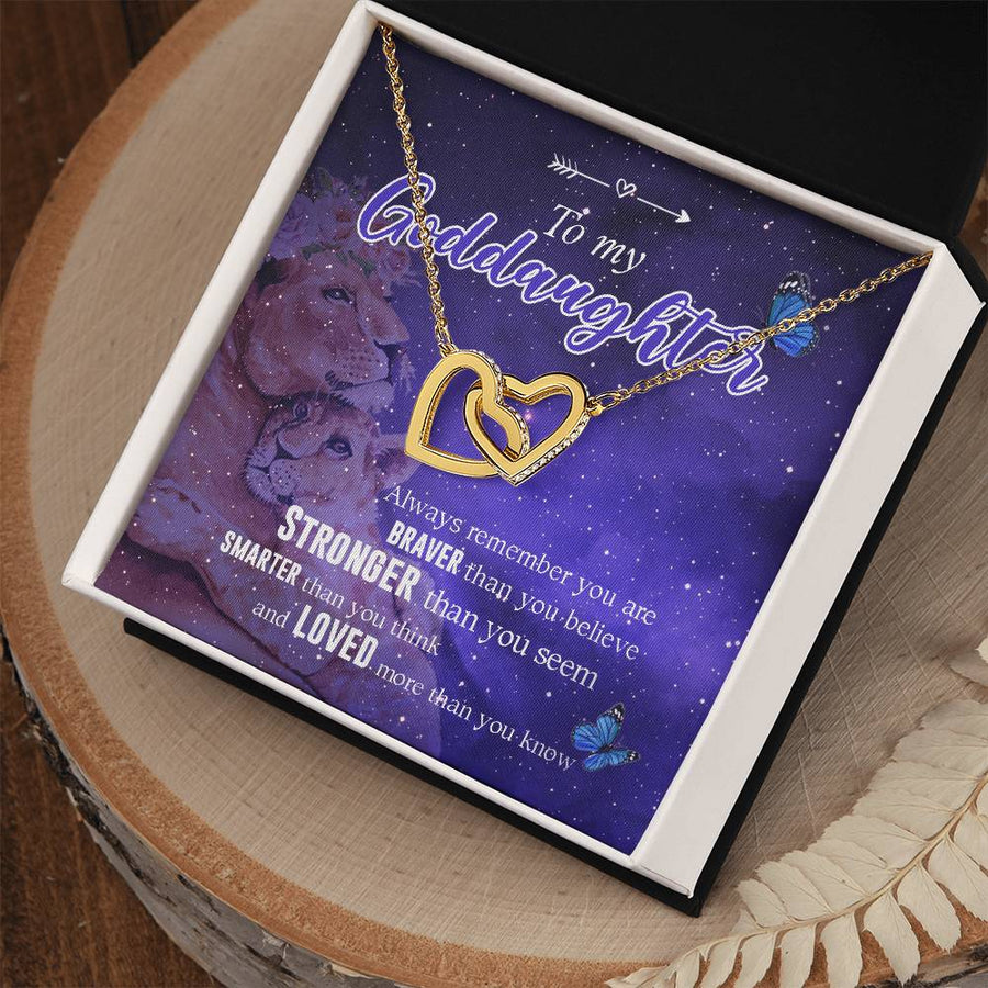 Braver, Stronger, Loved—Always My Goddaughter 18K Rose Gold Interlocking Hearts Necklace Jewelry Encouragement Gift from Godmother