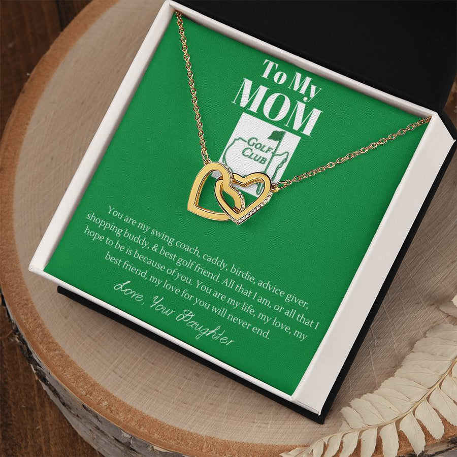 Best Swing Coach and Golf Friend 18K Rose Gold Interlocking Hearts Necklace Jewelry Unique Gift for Golf Mom Mother’s Day from Daughter