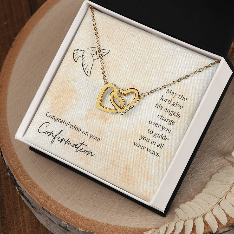 May The Lord Give His Angels Charge Over You To Guide You In All Your Ways 18K Rose Gold Interlocking Hearts Necklace Jewelry Special Confirmation Gift