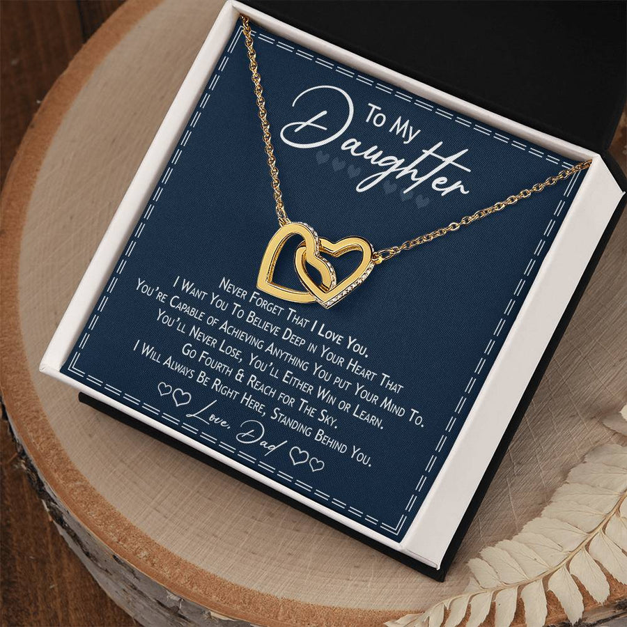 You’ll Never Lose You’ll Either Win Or Learn 18K Rose Gold Interlocking Hearts Necklace Jewelry – Special Birthday Gift for Daughter from Dad