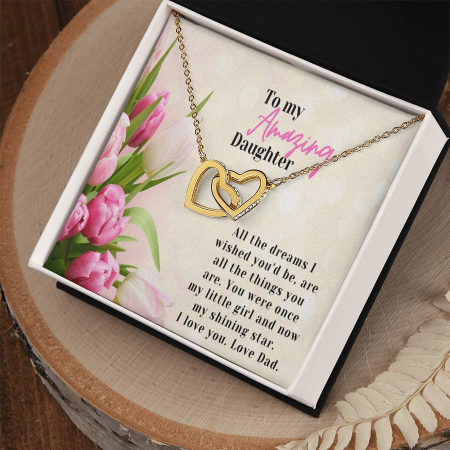 My Little Girl Now My Shining Star 18K Rose Gold Interlocking Hearts Necklace Jewelry – Special Birthday Gift for Daughter from Dad