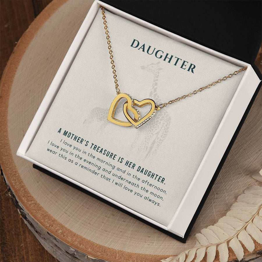A Mother’s Treasure Is Her Daughter 18K Rose Gold Interlocking Hearts Necklace Jewelry – Beautiful Gift for Daughter from Mom