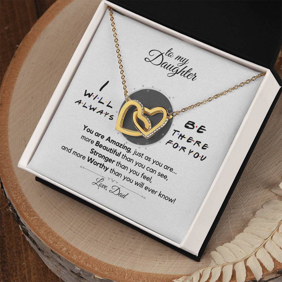 More Worthy Than You Will Ever Know 18K Rose Gold Interlocking Hearts Necklace Jewelry Special Gift for Daughter Birthday from Dad