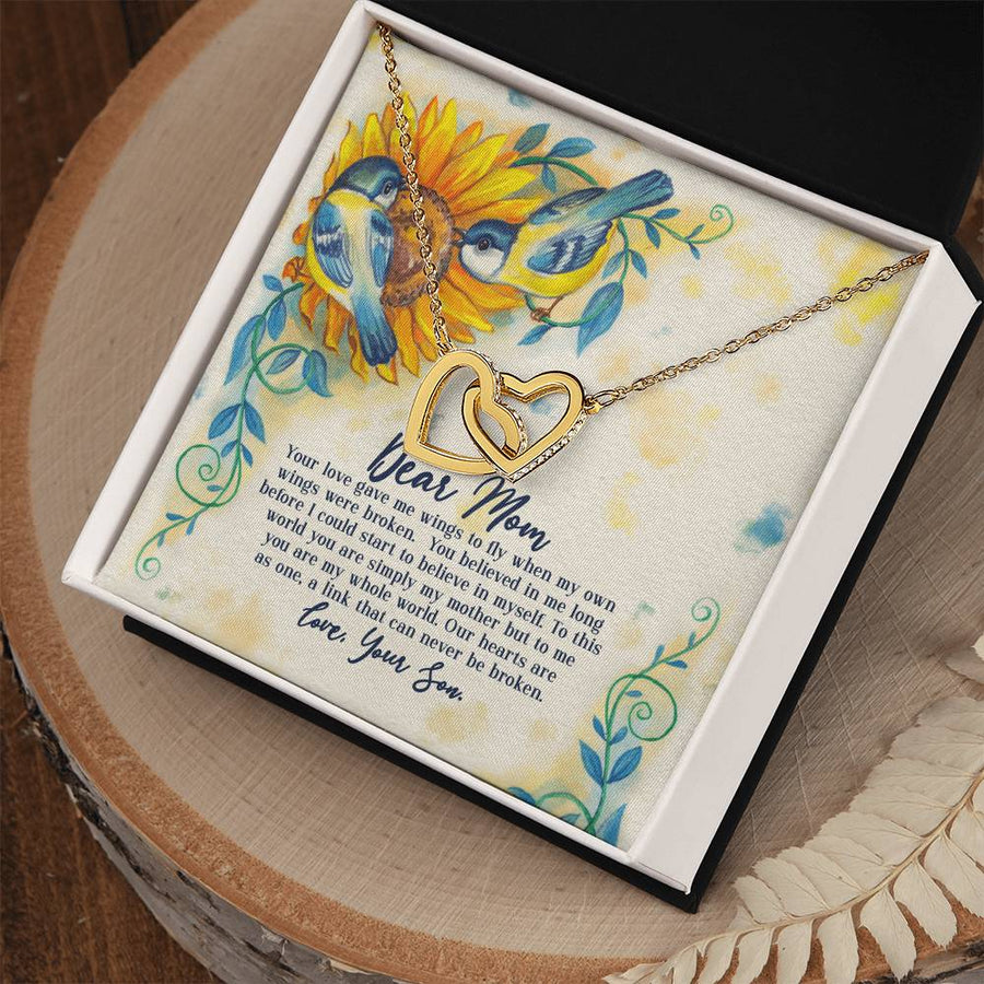 When My Own Wings Were Broken 18K Rose Gold Interlocking Hearts Necklace Jewelry Special Gift for Mom from Son