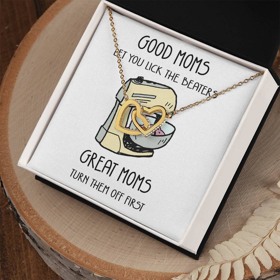 Great Moms Know When to Turn Off the Mixer 18K Rose Gold Interlocking Hearts Necklace Jewelry Funny Gift for Mom Birthday