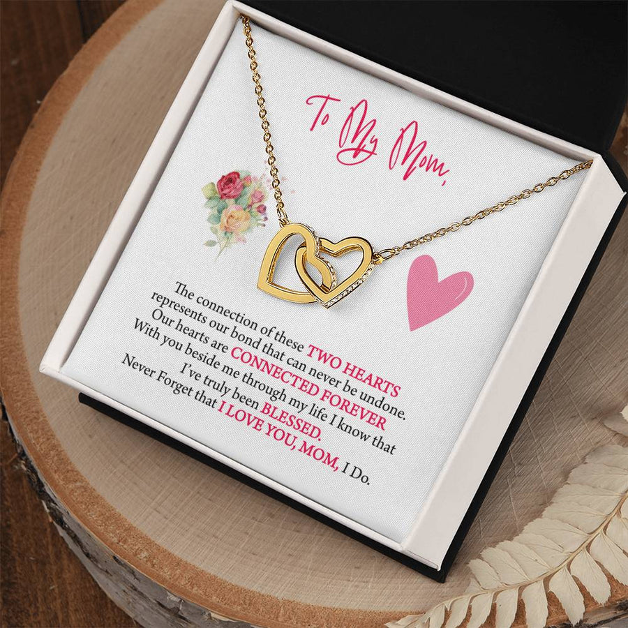 Two Hearts Connected Forever 18K Rose Gold Interlocking Hearts Necklace Jewelry Heartfelt Gift for Mom Mother’s Day from Daughter
