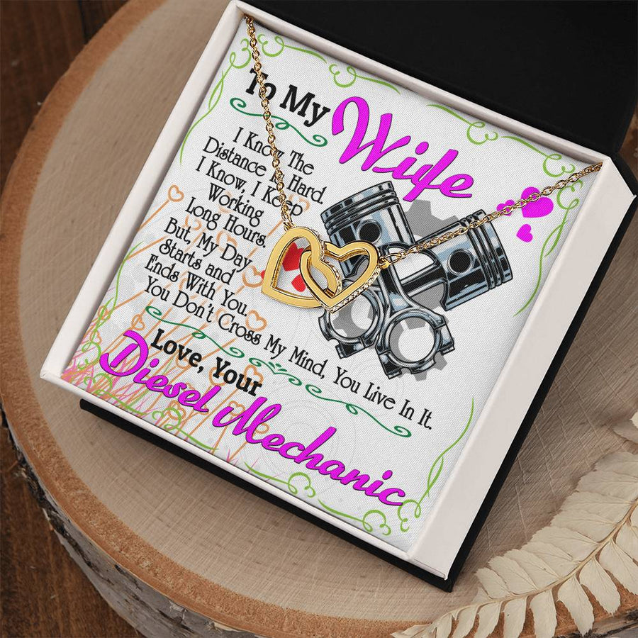 Love Your Diesel Mechanic Forever In My Heart 18K Rose Gold Interlocking Hearts Necklace Jewelry Unique Anniversary Gift for Wife