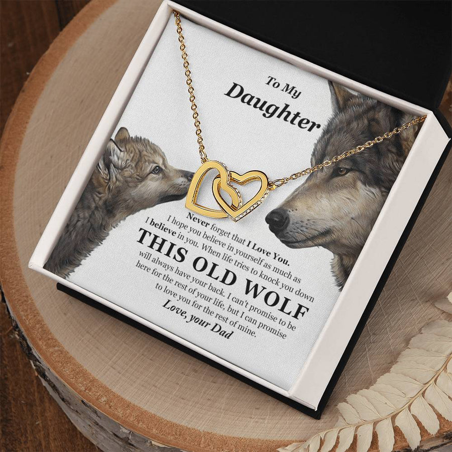 This Old Wolf Will Always Have Your Back 18K Rose Gold Interlocking Hearts Necklace Jewelry Special Gift for Daughter Birthday from Dad