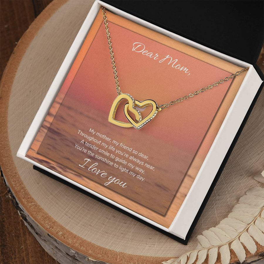 You’re The Sunshine To Light My Day 18K Rose Gold Interlocking Hearts Necklace Jewelry Beautiful Gift for Mom Birthday