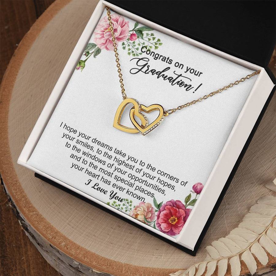 Your Graduation, Shine Bright 18K Rose Gold Interlocking Hearts Necklace Jewelry Inspirational Graduation Gift for Girls