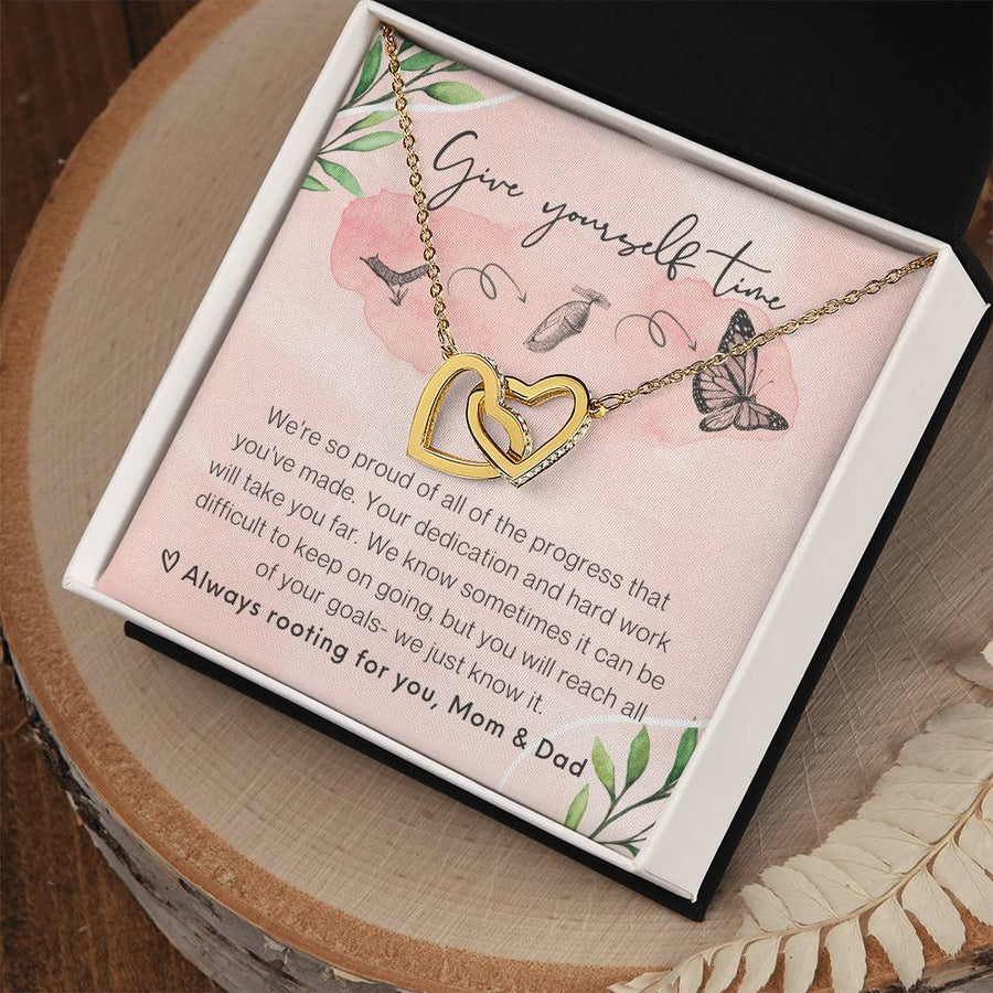 Proud Of All The Progress That You’ve Made 18K Rose Gold Interlocking Hearts Necklace Jewelry Encouragement Gift for Daughter from Mom & Dad