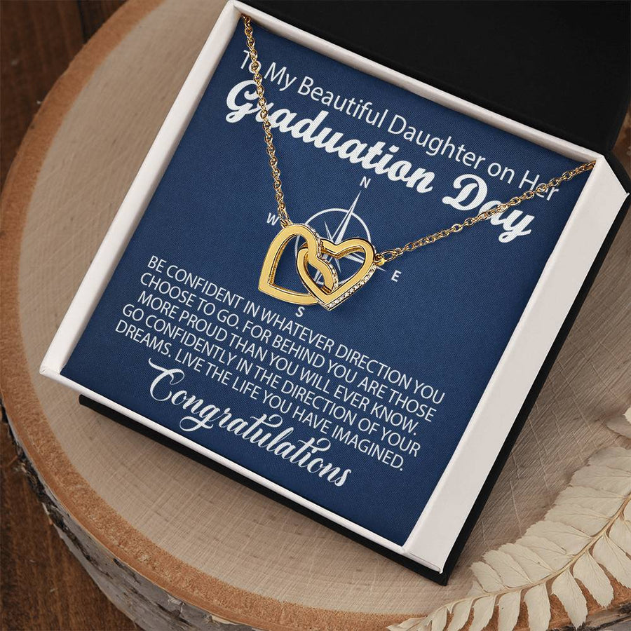 Directions of Your Dreams Graduation Necklace 18K Rose Gold Interlocking Hearts Necklace Jewelry Graduation Gift for Daughter