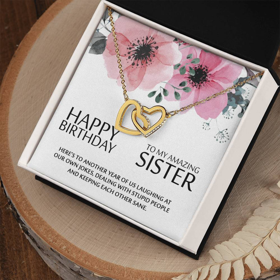 Laughing at Our Jokes Keeping Sane 18K Rose Gold Interlocking Hearts Necklace Jewelry Beautiful Gift for Sister Birthday