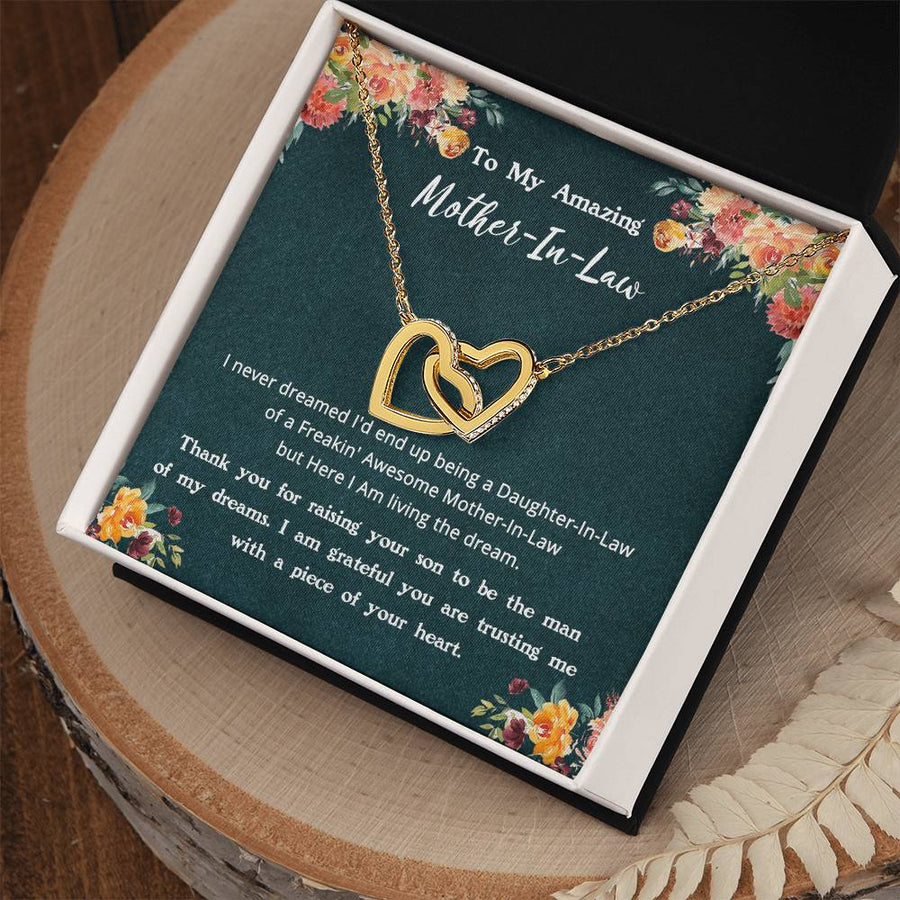 Trusting Me With A Piece Of Your Heart 18K Rose Gold Interlocking Hearts Necklace Jewelry – Heartfelt Gift for Mother-In-Law