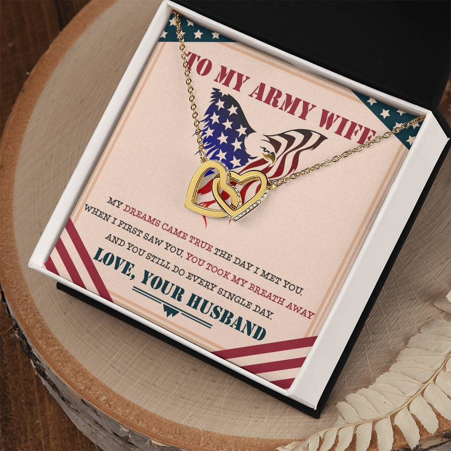 You Still Do Every Day 18K Rose Gold Interlocking Hearts Necklace Jewelry Special Gift for Army Wife Anniversary