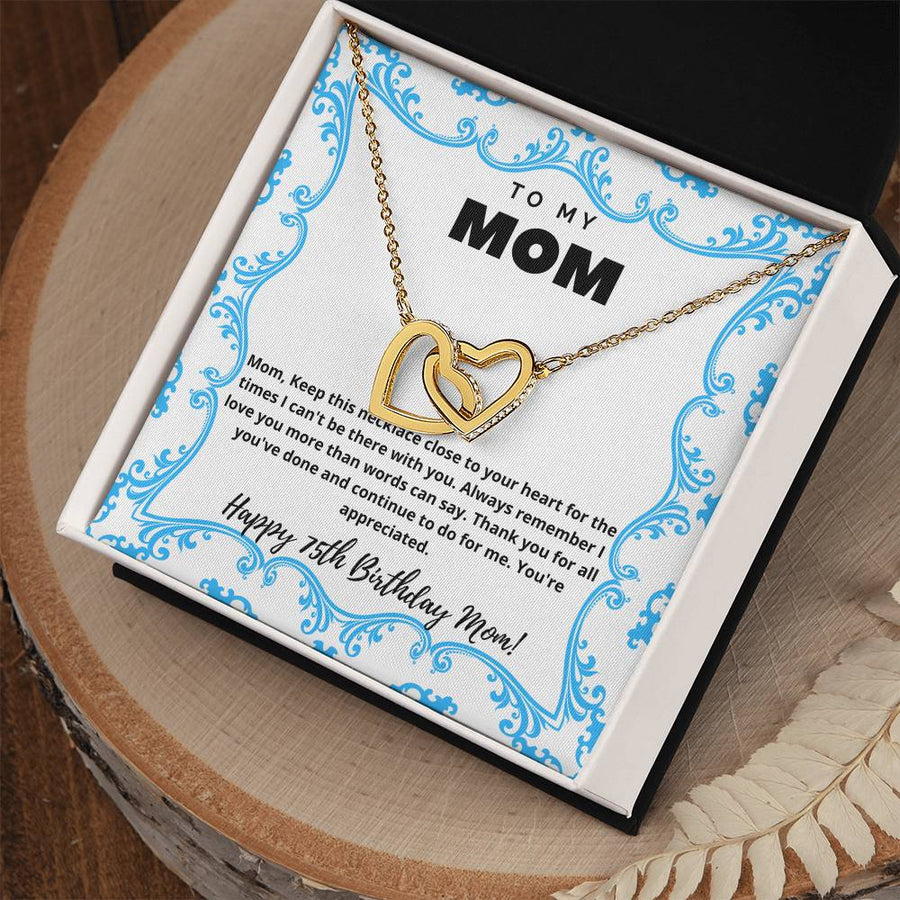 Always Remember I Love You More Than Words Can Say 18K Rose Gold Interlocking Hearts Necklace Jewelry – Special 75th Birthday Gift for Mom