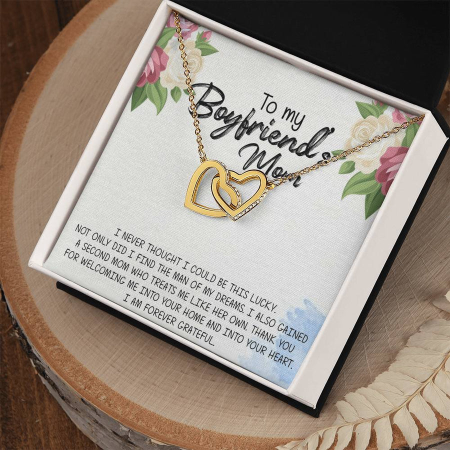 To My Boyfriend’s Mom I Am So Lucky And Forever Grateful 18K Rose Gold Interlocking Hearts Necklace Jewelry Unique Mother-in-law Gift