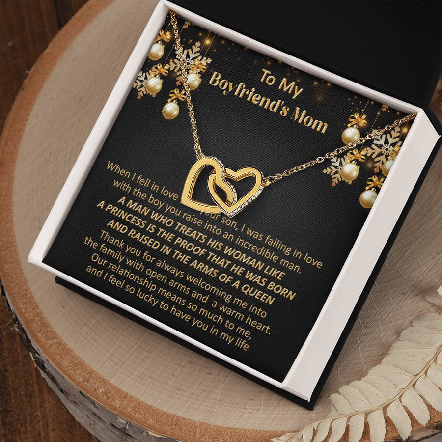 Raised by a Queen Treats His Woman Like Princess 18K Rose Gold Interlocking Hearts Necklace Jewelry Special Gift for Boyfriend’s Mom Christmas