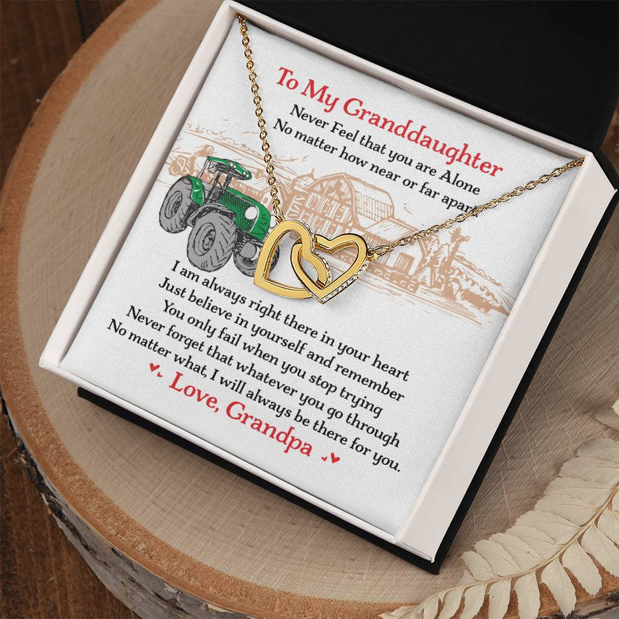 No Matter How Near Or Far Apart 18K Rose Gold Interlocking Hearts Necklace Jewelry Special Gift for Farmer’s Granddaughter from Grandpa