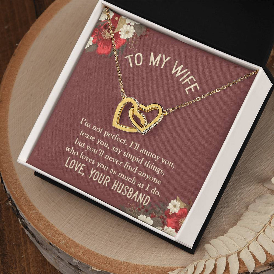 I’m Not Perfect I’ll Annoy You Tease You 18K Rose Gold Interlocking Hearts Necklace Jewelry Special Gift for Wife Anniversary from Husband