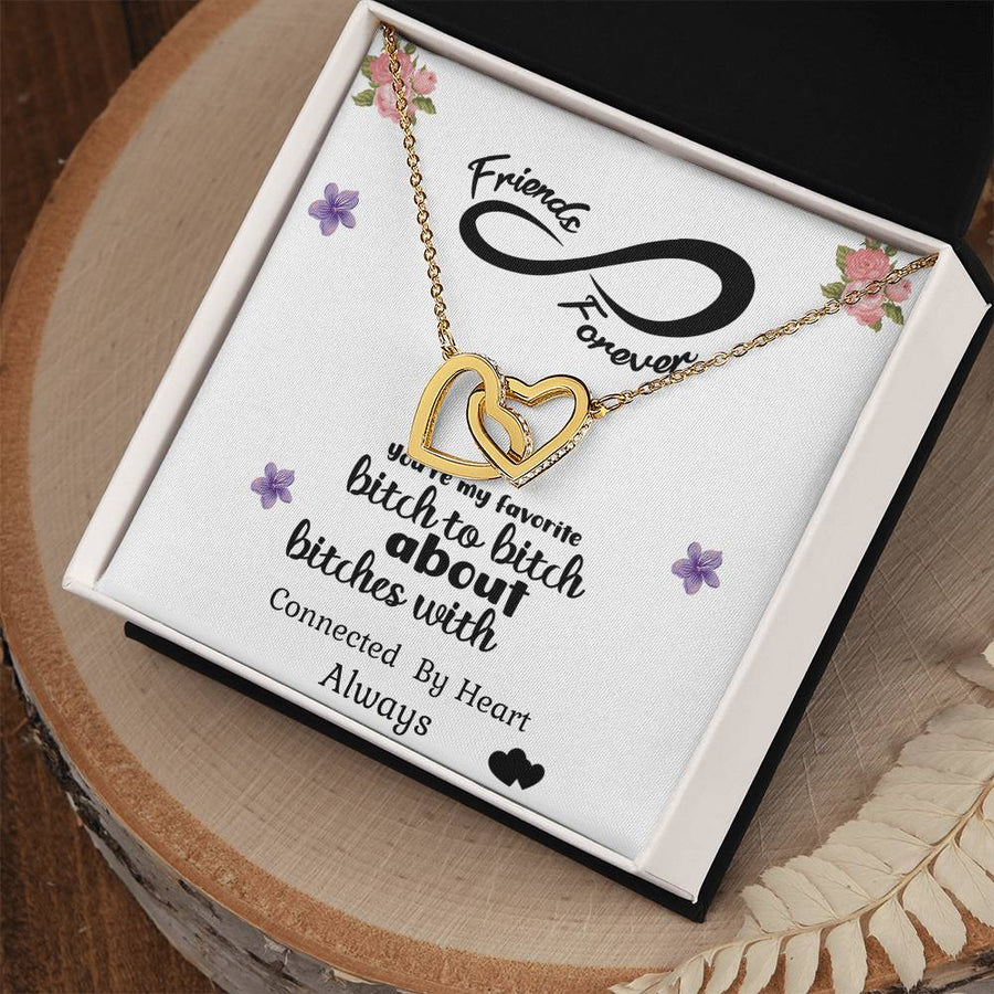 Bitch To Bitch About Bitches With 18K Rose Gold Interlocking Hearts Necklace Jewelry Funny Best Friend Gift