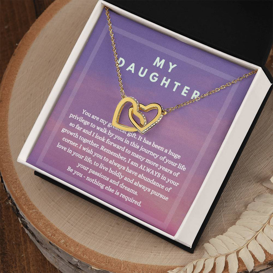 You Are My Greatest Gift 18K Rose Gold Interlocking Hearts Necklace Jewelry Beautiful Gift for Daughter Birthday