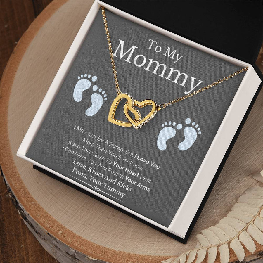I May Just Be A Bump But I Love You More 18K Rose Gold Interlocking Hearts Necklace Jewelry Special Gift for Mom Baby Shower from Your Tummy