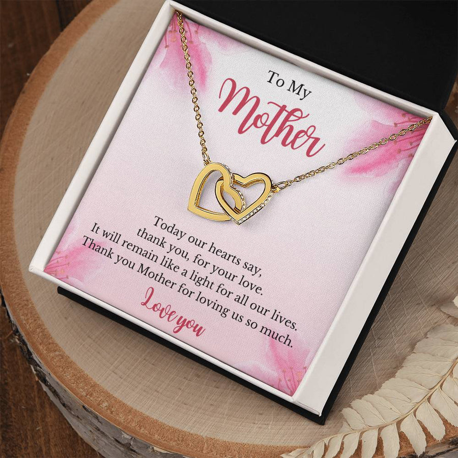 Our Hearts Say Thank You For Your Love 18K Rose Gold Interlocking Hearts Necklace Jewelry Special Gift for Mom Mother’s Day