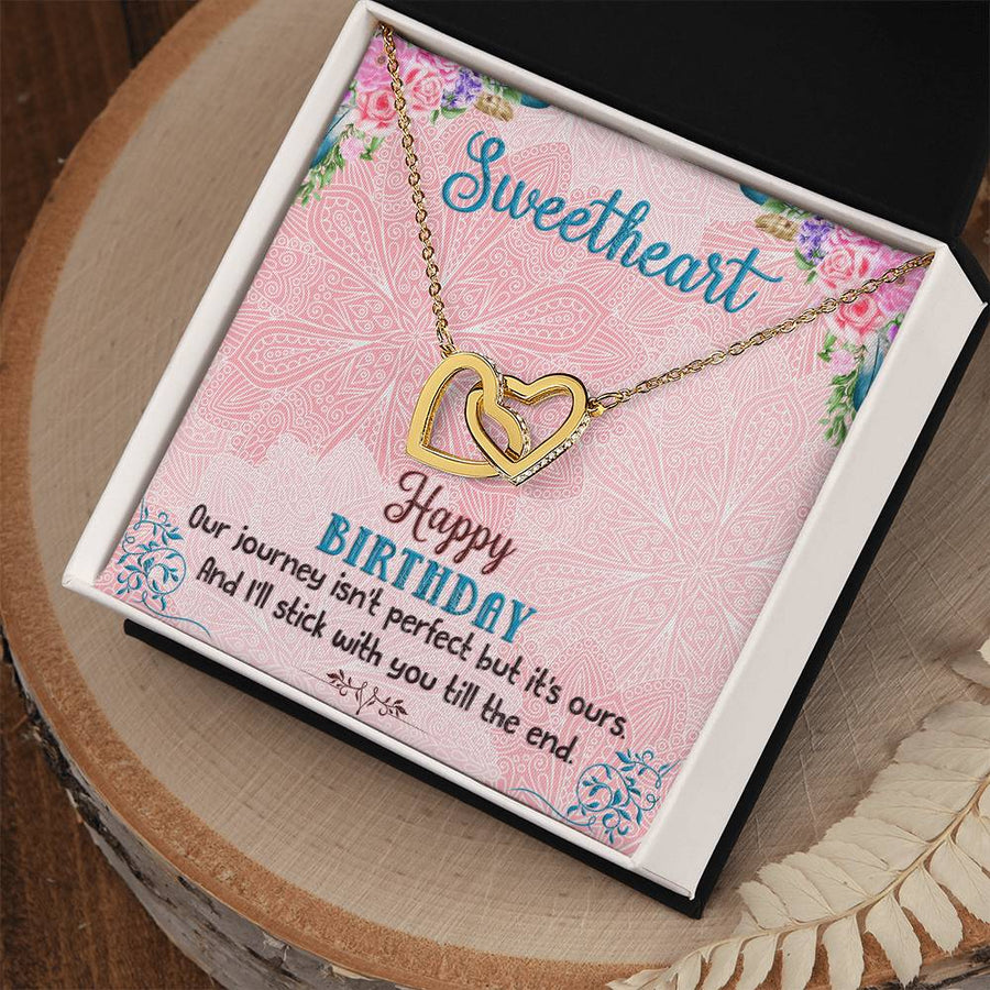 Our Journey Is Ours to Cherish 18K Rose Gold Interlocking Hearts Necklace Jewelry Romantic Gift for Sweetheart Birthday from Your Love