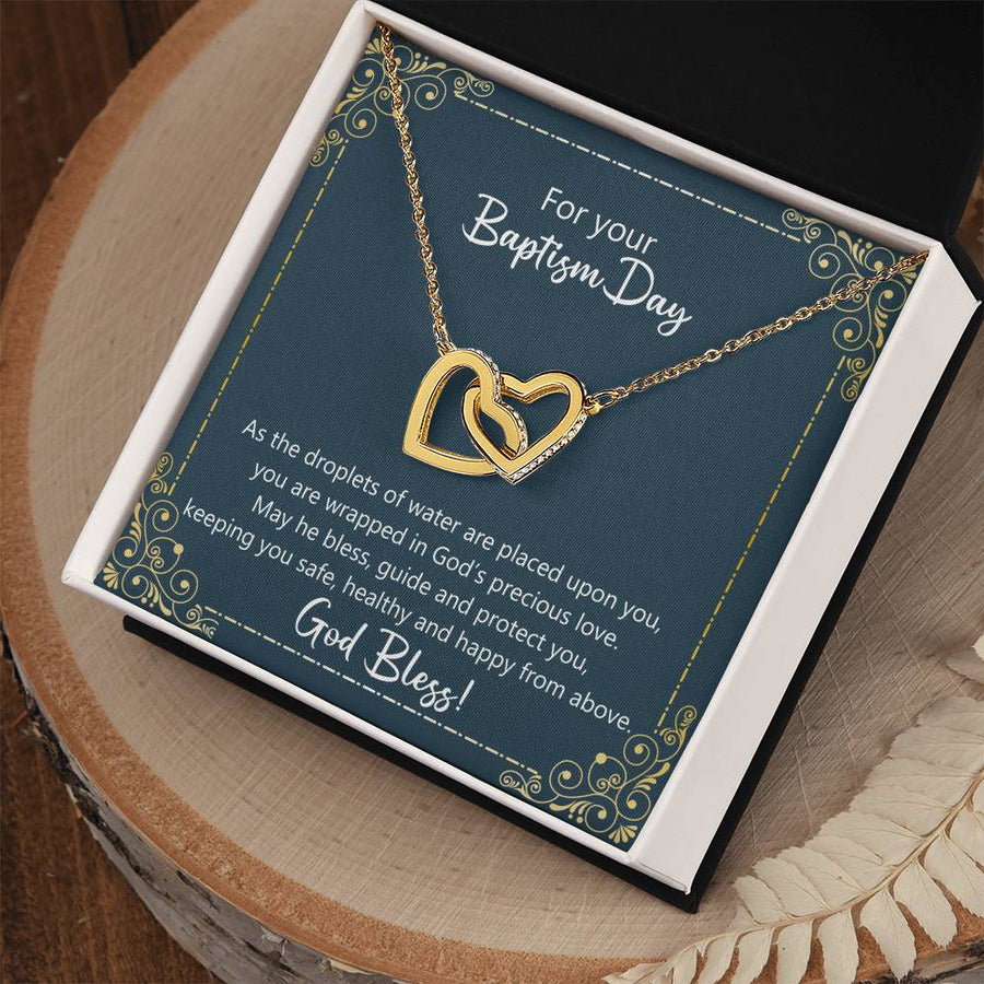 You Are Wrapped In God’s Precious Love 18K Rose Gold Interlocking Hearts Necklace Jewelry Baptism Gift