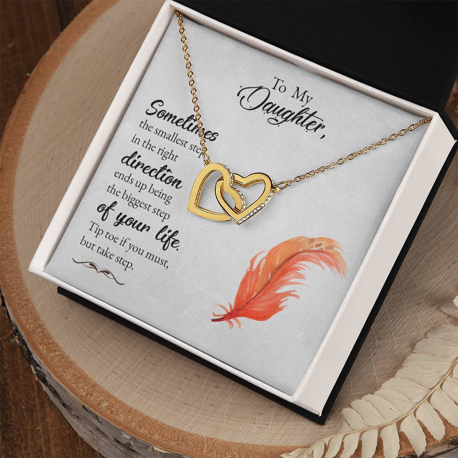 The Biggest Step Of Your Life 18K Rose Gold Interlocking Hearts Necklace Jewelry Motivational Gift for Daughter