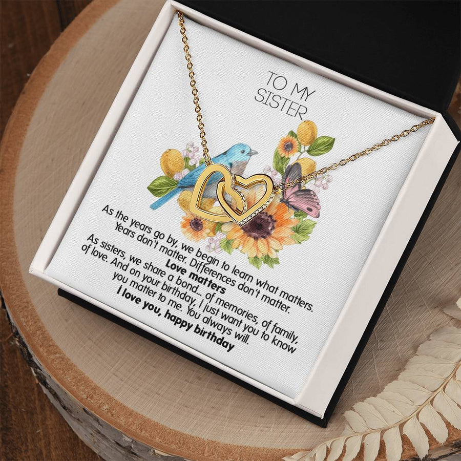 You Matter to Me Always Sister 18K Rose Gold Interlocking Hearts Necklace Jewelry Emotional Gift for Sister Birthday