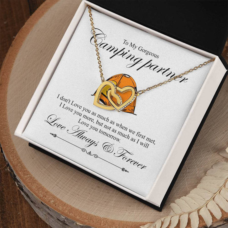 Not As Much As I Will Love You Tomorrow 18K Rose Gold Interlocking Hearts Necklace Jewelry Special Gift for Camping Partner Anniversary