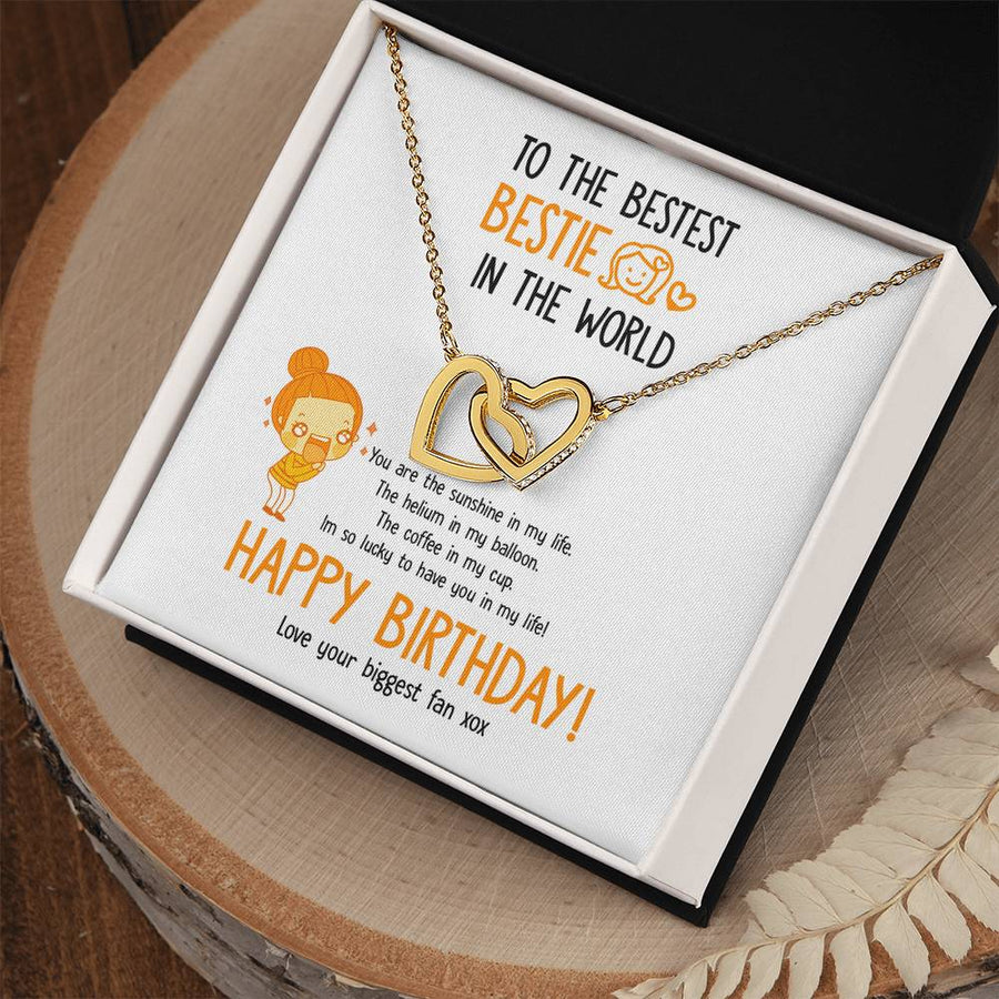 Bestest Bestie In The World You Are My Sunshine 18K Rose Gold Interlocking Hearts Necklace Jewelry Beautiful Friendship Gift Birthday