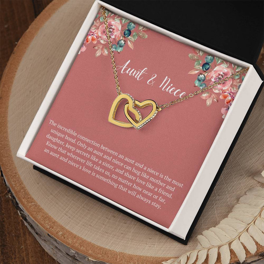 Keep Secrets Like A Sister 18K Rose Gold Interlocking Hearts Necklace Jewelry Beautiful Gift for Aunt and Niece Birthday