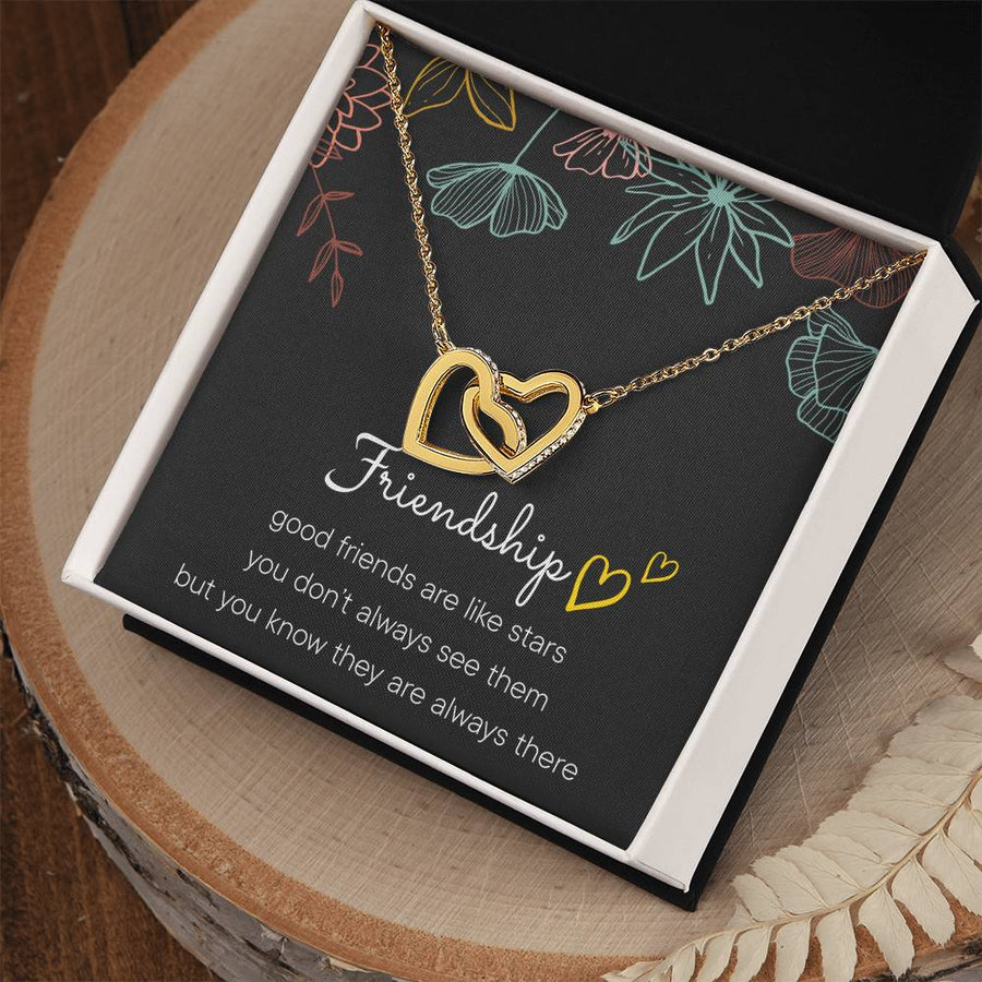 Good Friends Are Like Stars 18K Rose Gold Interlocking Hearts Necklace Jewelry Unique Gift for Best Friend Birthday
