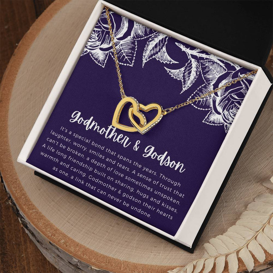 Built on Trust and Friendship Godmother & Godson 18K Rose Gold Interlocking Hearts Necklace Jewelry Emotional Gift for Godson Birthday