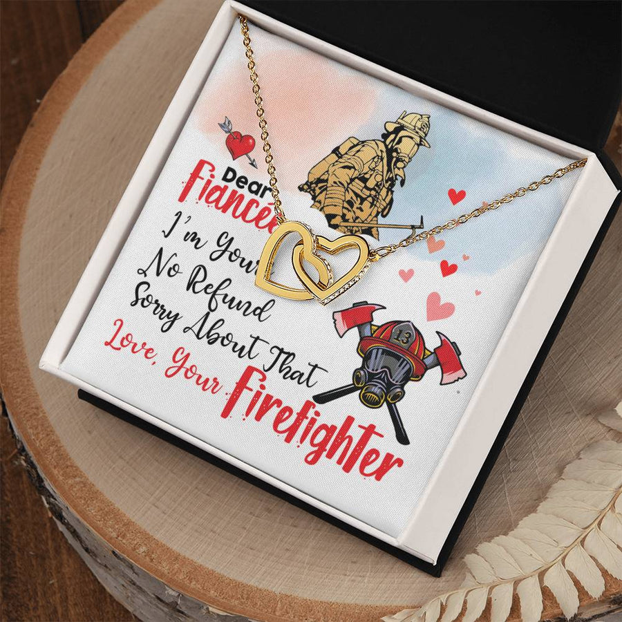Dear Fiancée I’m Yours Forever No Refund 18K Rose Gold Interlocking Hearts Necklace Jewelry Unique Firefighter Engagement Gift