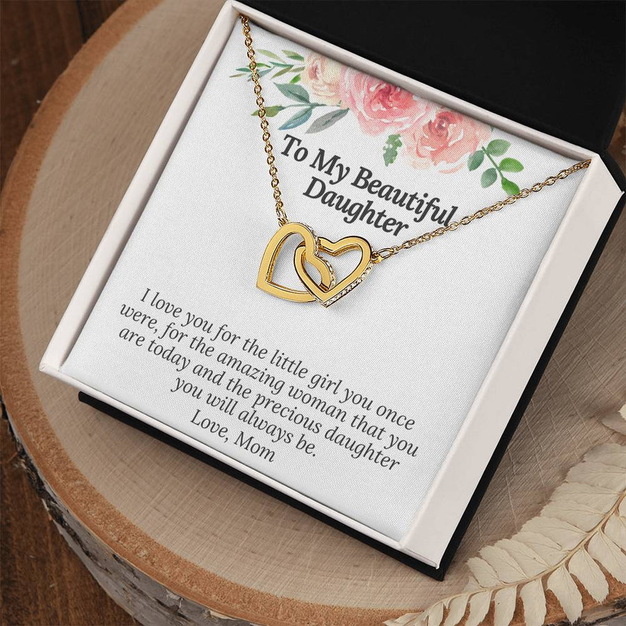 I Love You For The Little Girl You Once Were 18K Rose Gold Interlocking Hearts Necklace Jewelry Beautiful Gift for Daughter Birthday from Mom