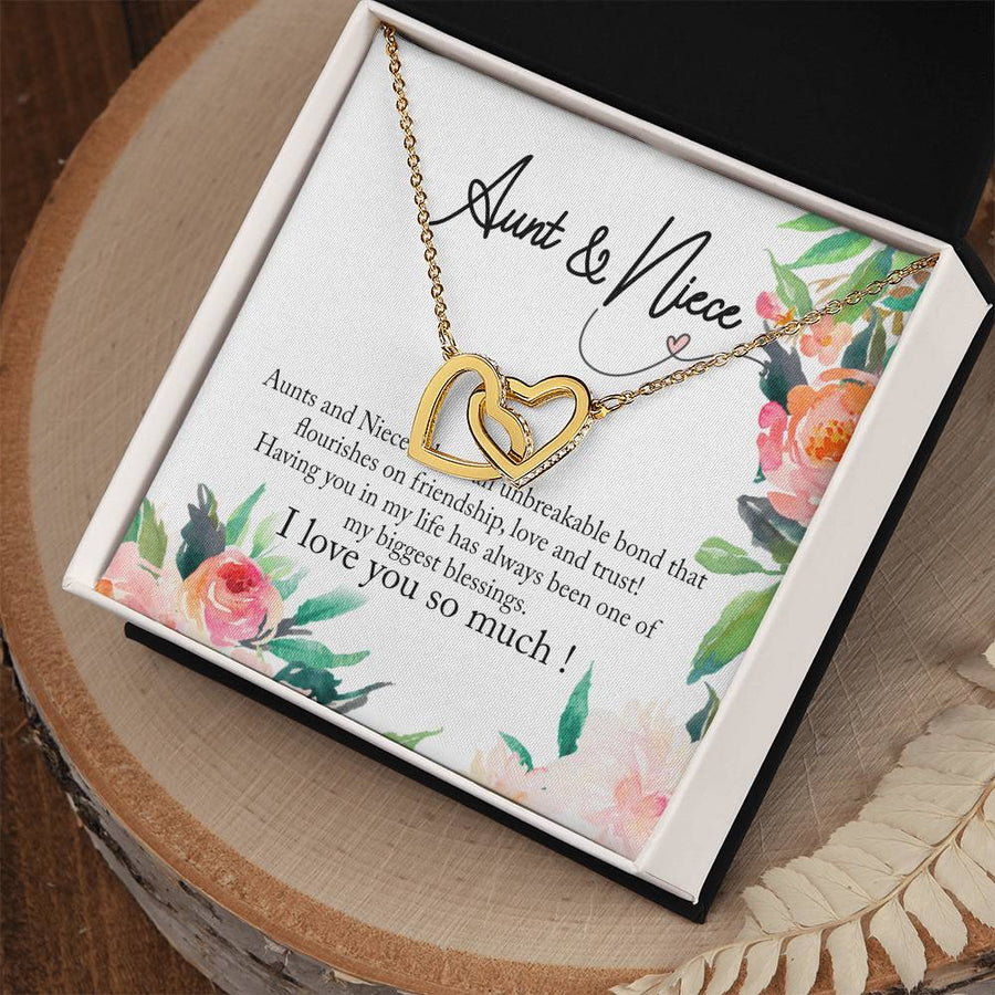 Flourishes On Friendship Love And Trust 18K Rose Gold Interlocking Hearts Necklace Jewelry Special Gift for Aunt and Niece Birthday