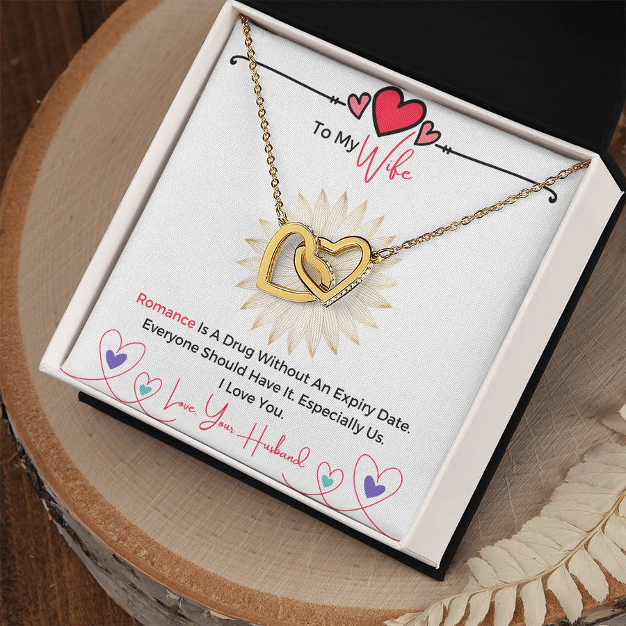 Romance Is a Drug Without an Expiry Date 18K Rose Gold Interlocking Hearts Necklace Jewelry Romantic Anniversary Gift for Wife