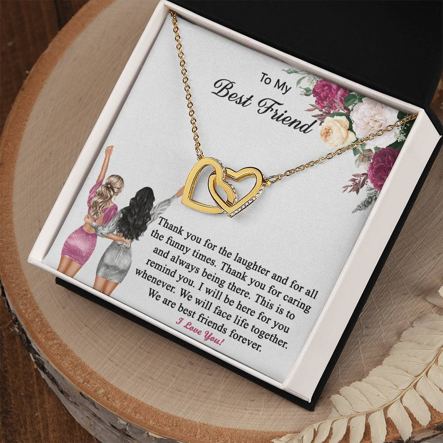 Face Life Together Best Friends Forever 18K Rose Gold Interlocking Hearts Necklace Jewelry Beautiful Gift for Best Friend Birthday