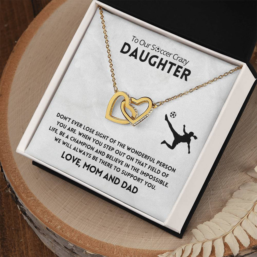The Wonderful Person You Are 18K Rose Gold Interlocking Hearts Necklace Jewelry Motivational Soccer Gift for Daughter
