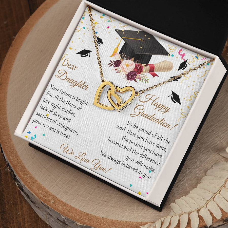 Graduation Day Has Arrived 18K Rose Gold Interlocking Hearts Necklace Jewelry – Graduation Gift for Daughter